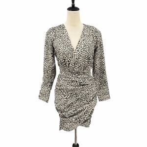 Adika NWT Sexy Leopard Animal Print Long Sleeve Ruched Bodycon Mini Dress